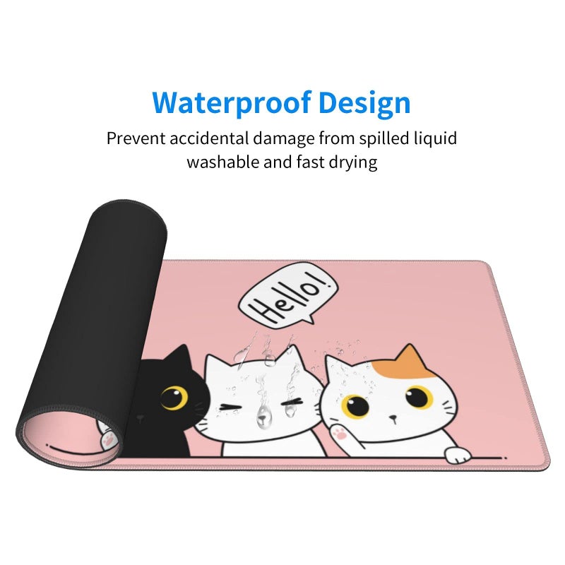 Echoserein لوحة ماوس ألعاب وردية لطيفة للقطط مقاس كبير XL للفتيات Kawaii بساط مكتب طويل ممتد لوحة ماوس كبيرة لإكسسوارات ديكور المكتب المنزلي - Image 4